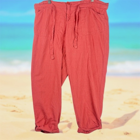 CALI 1850 Los Angeles Women’s XL Coral Linen Capri Pants - Picture 1 of 8